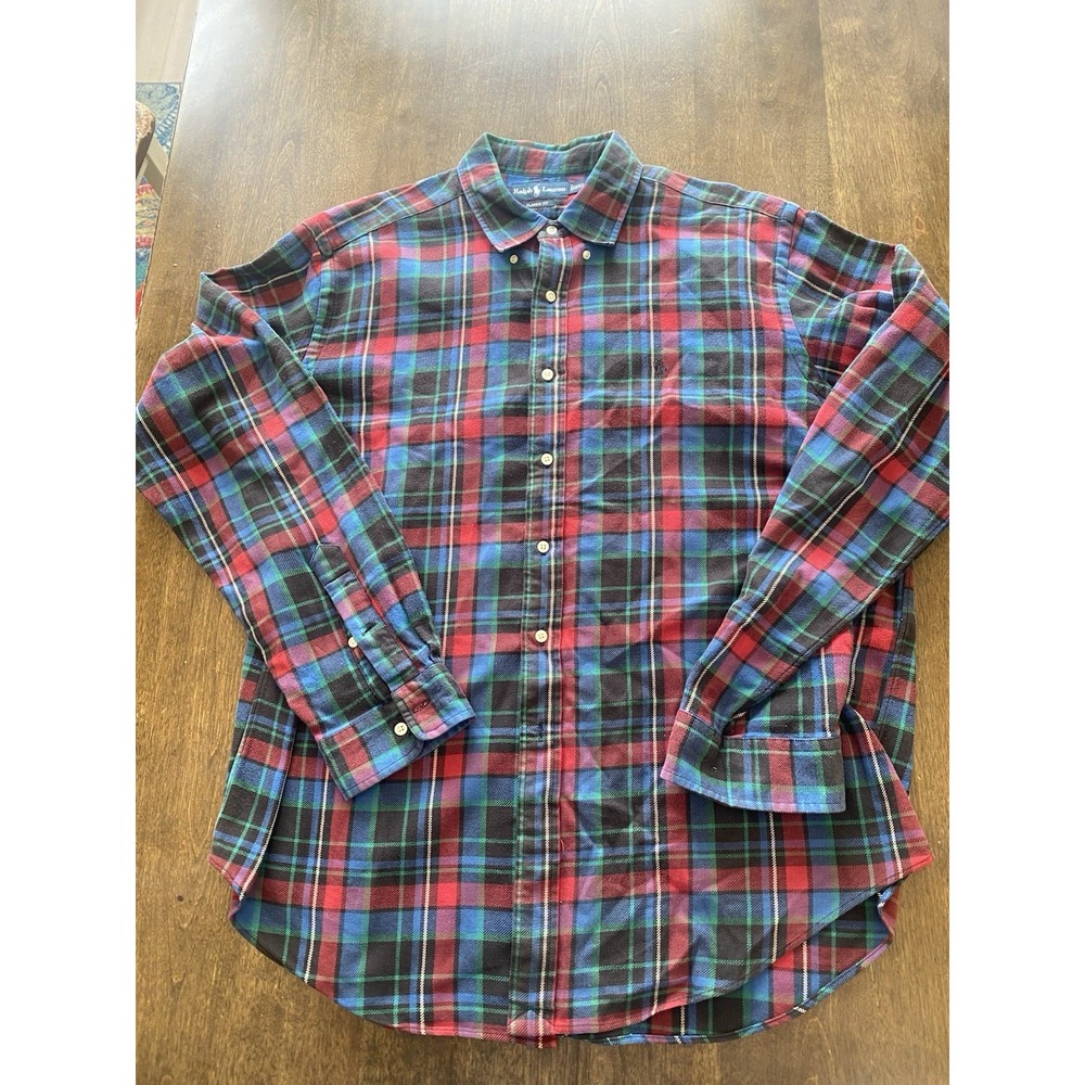 Ralph Lauren Flannel Shirt Mens XXL Multicolor Plaid Cotton Heavy